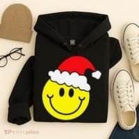 Yellow Smile Face Christmas Santa Hat Smiling Face Hoodie thumb 4
