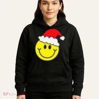 Yellow Smile Face Christmas Santa Hat Smiling Face Hoodie thumb 5