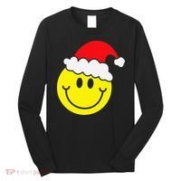 Yellow Smile Face Christmas Santa Hat Smiling Face Long Sleeve Shirt thumb 0