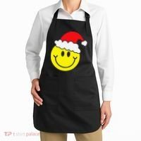 Yellow Smile Face Christmas Santa Hat Smiling Face Apron thumb 2