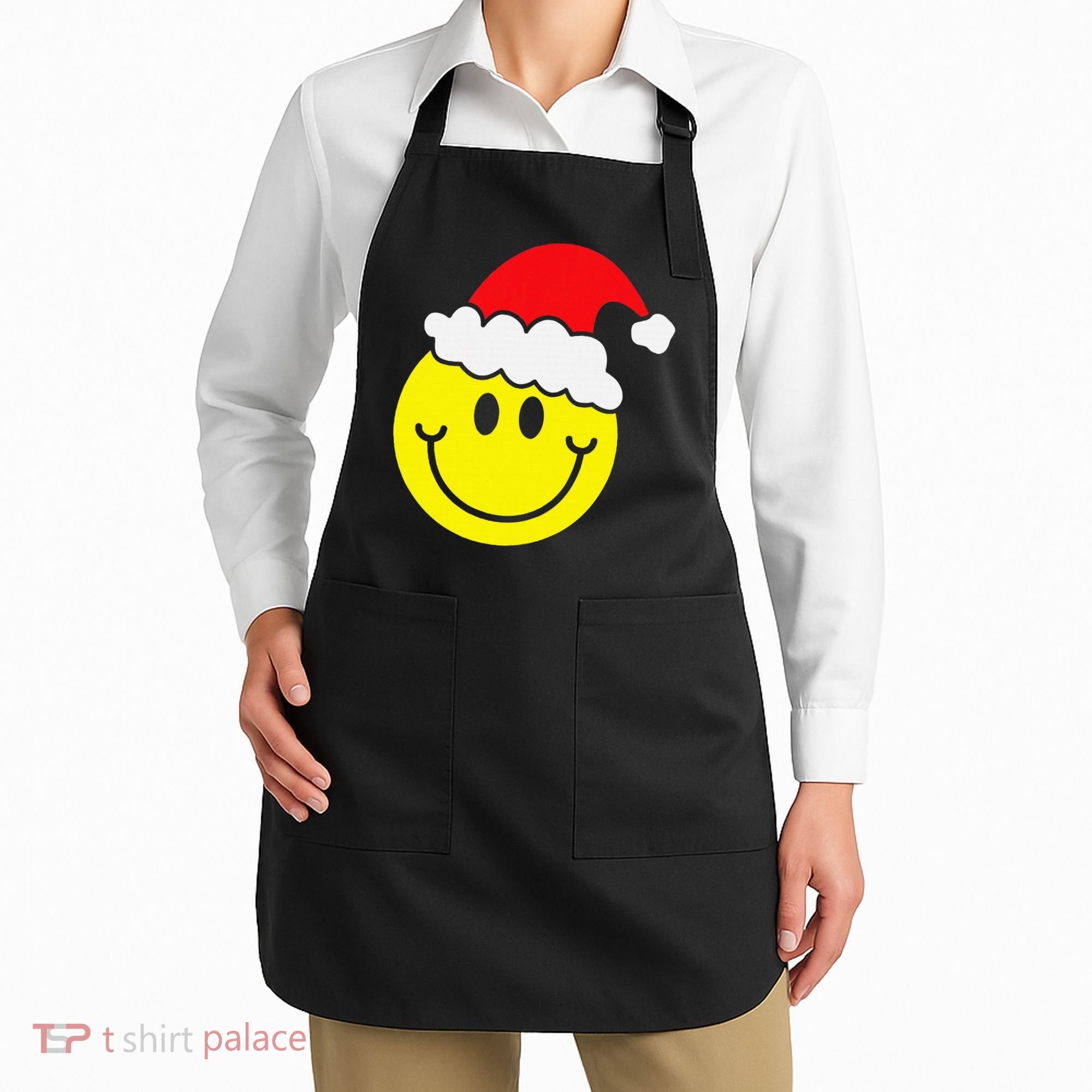 Yellow Smile Face Christmas Santa Hat Smiling Face Apron