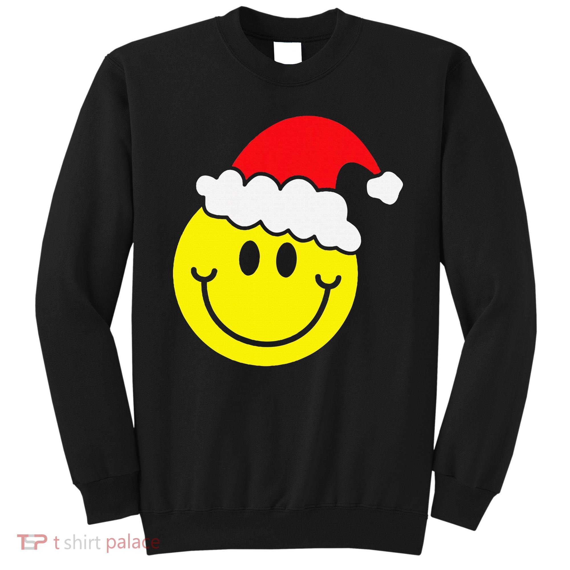 Yellow Smile Face Christmas Santa Hat Smiling Face Sweatshirt