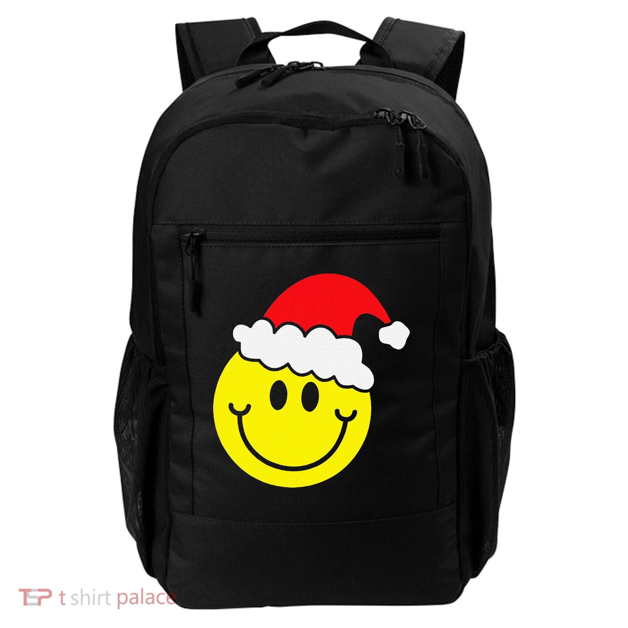Yellow Smile Face Christmas Santa Hat Smiling Face Backpack