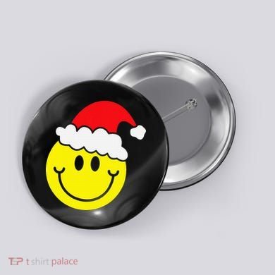 Yellow Smile Face Christmas Santa Hat Smiling Face Button