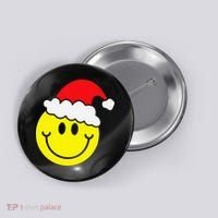 Yellow Smile Face Christmas Santa Hat Smiling Face Button thumb 0