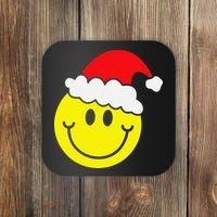 Yellow Smile Face Christmas Santa Hat Smiling Face Coaster thumb 0