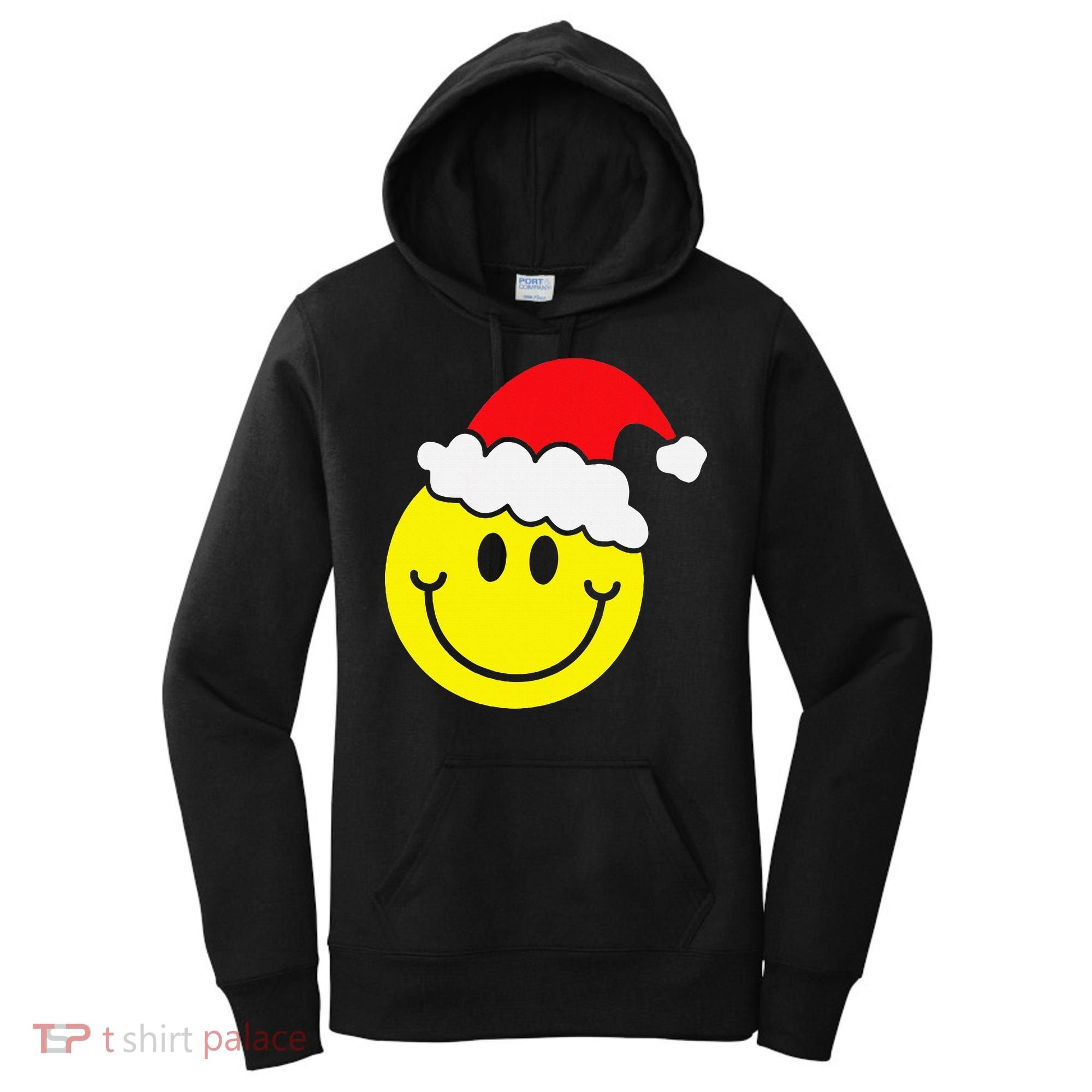 Yellow Smile Face Christmas Santa Hat Smiling Face Women's Hoodie