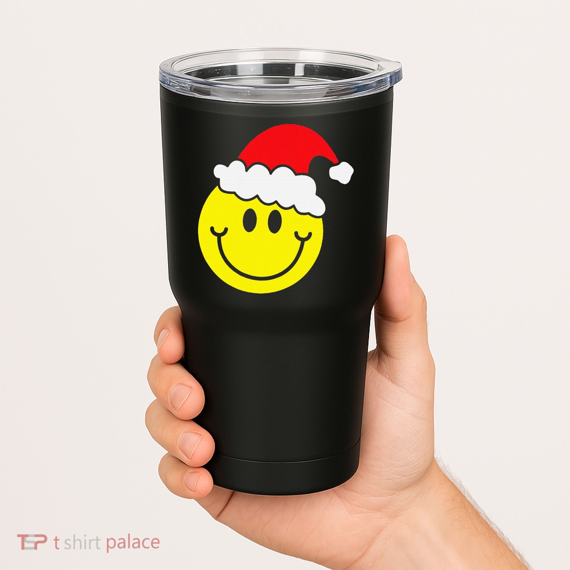 Yellow Smile Face Christmas Santa Hat Smiling Face Tumbler