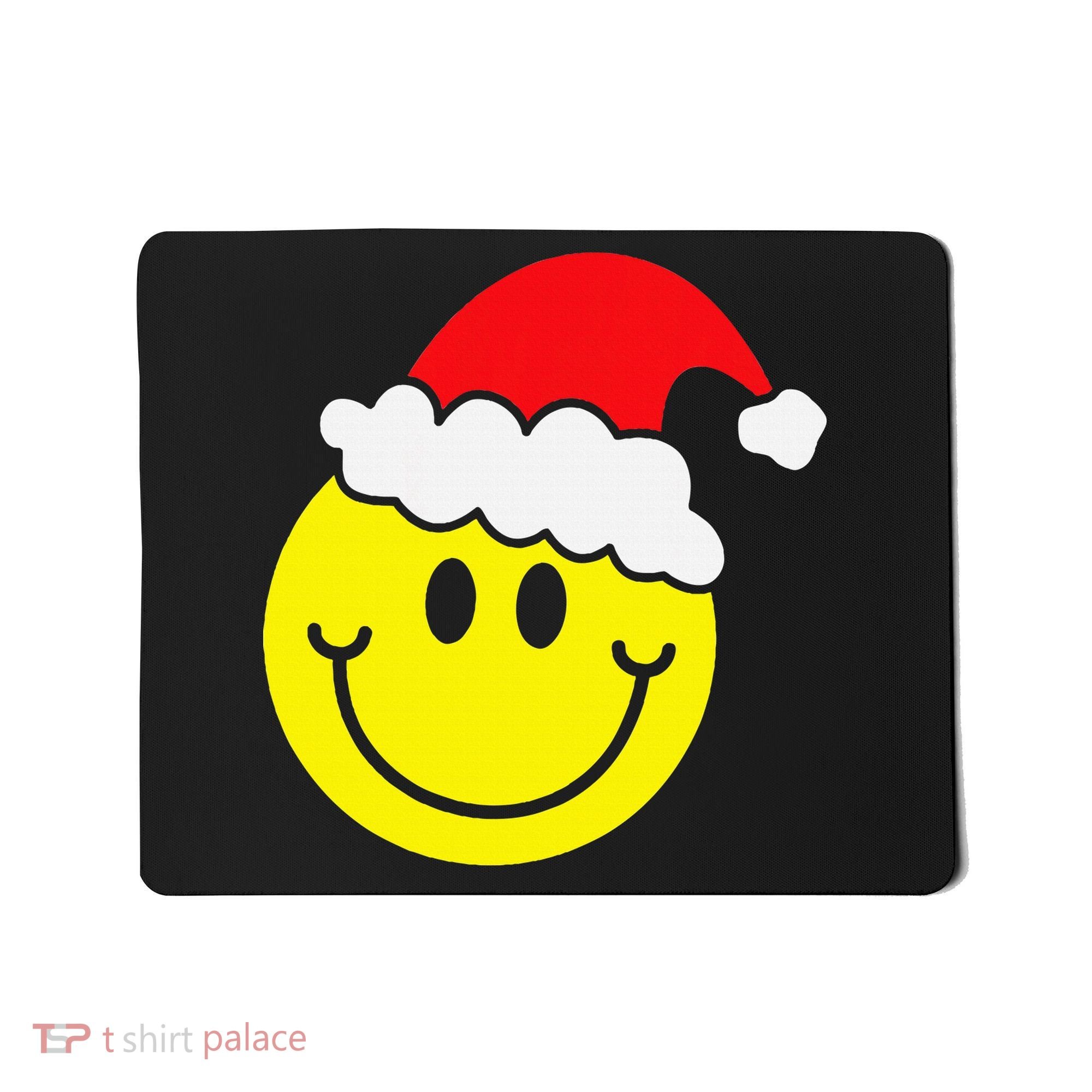 Yellow Smile Face Christmas Santa Hat Smiling Face Mousepad