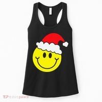 Yellow Smile Face Christmas Santa Hat Smiling Face Women's Tank Top thumb 0
