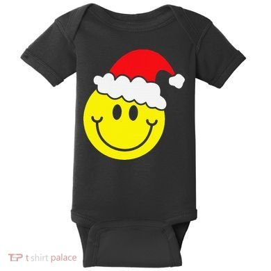 Yellow Smile Face Christmas Santa Hat Smiling Face Baby Bodysuit