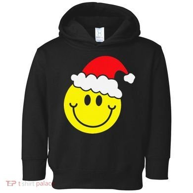 Yellow Smile Face Christmas Santa Hat Smiling Face Toddler Hoodie