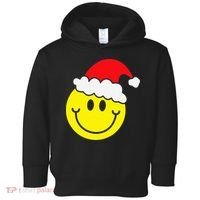 Yellow Smile Face Christmas Santa Hat Smiling Face Toddler Hoodie thumb 0