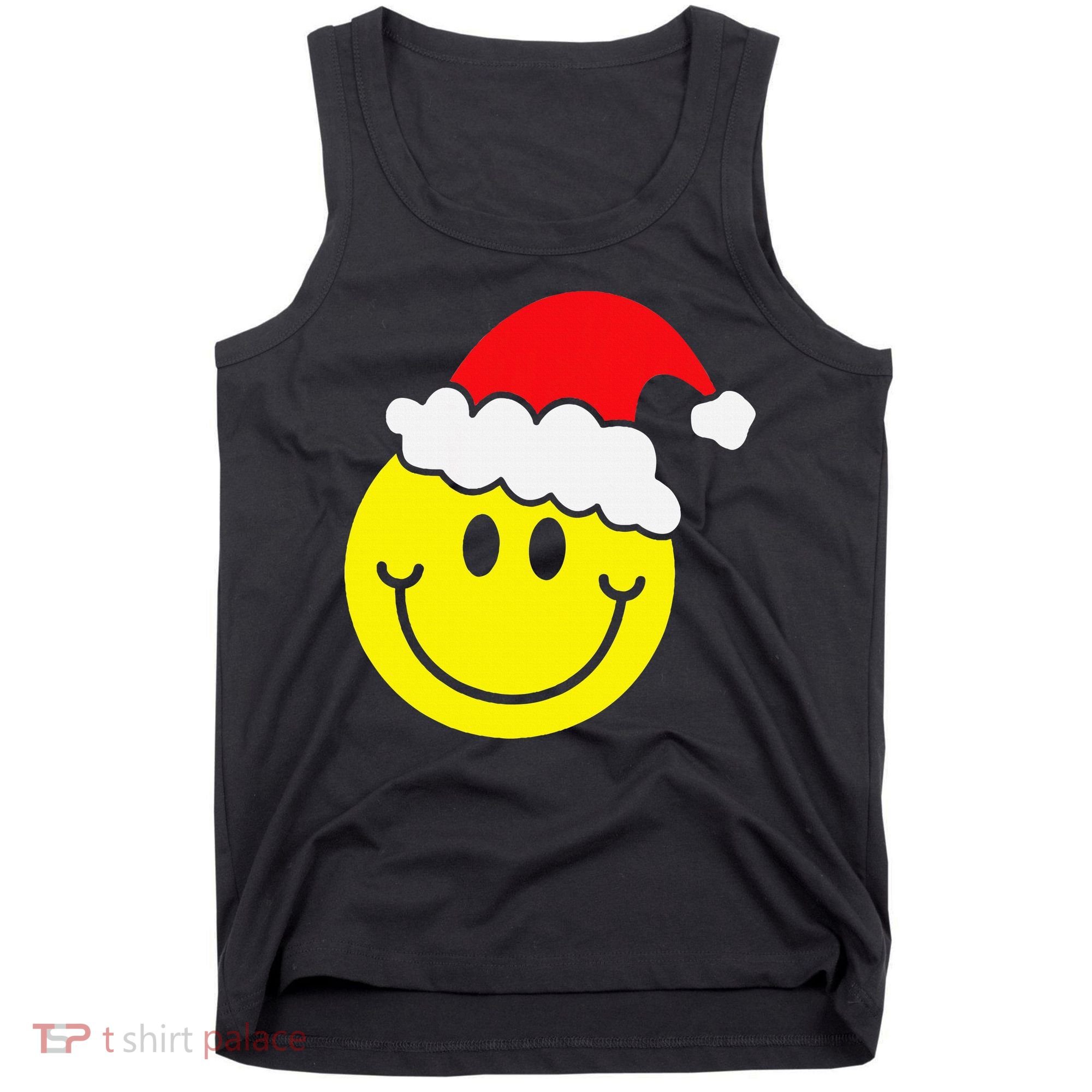 Yellow Smile Face Christmas Santa Hat Smiling Face Tank Top
