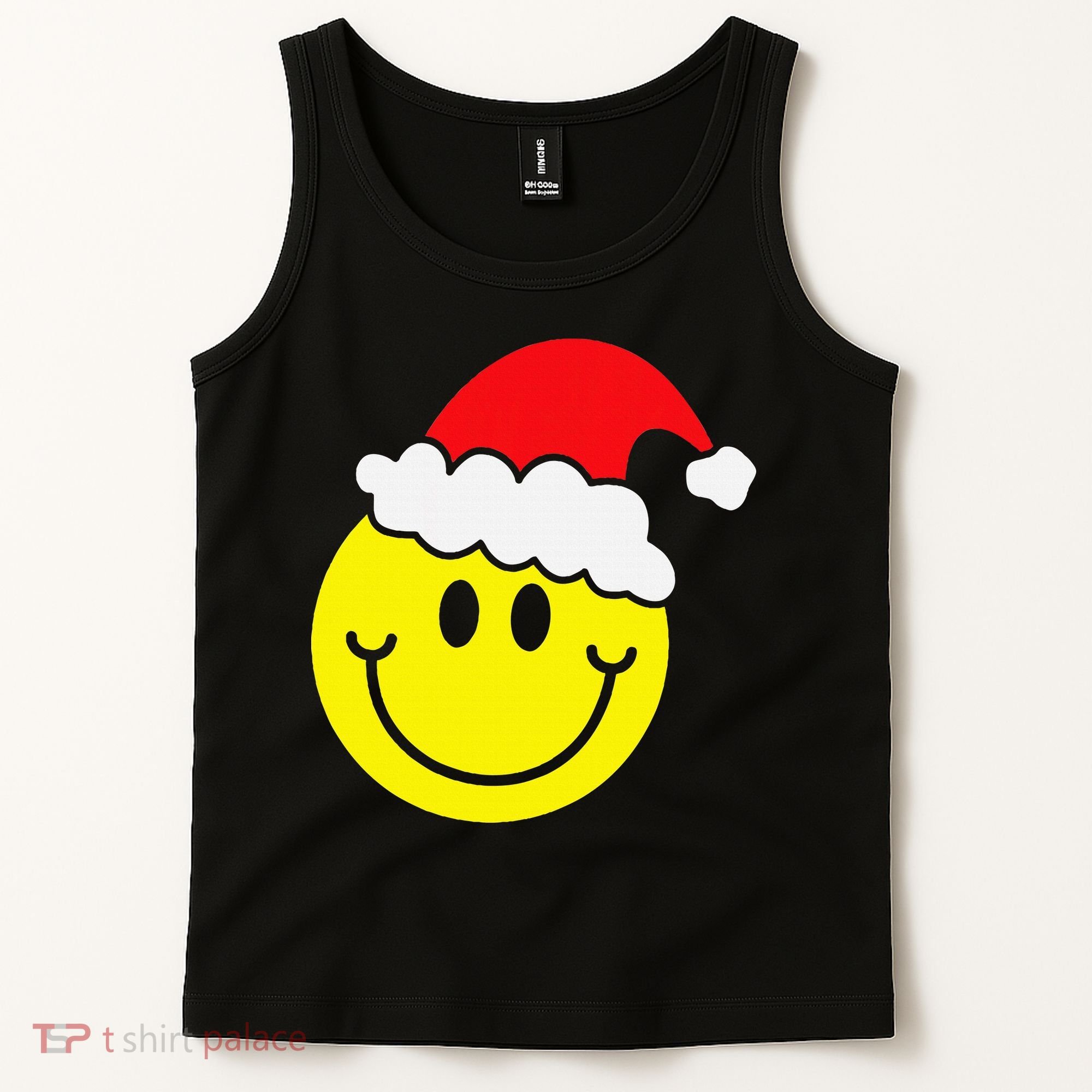 Yellow Smile Face Christmas Santa Hat Smiling Face Tank Top