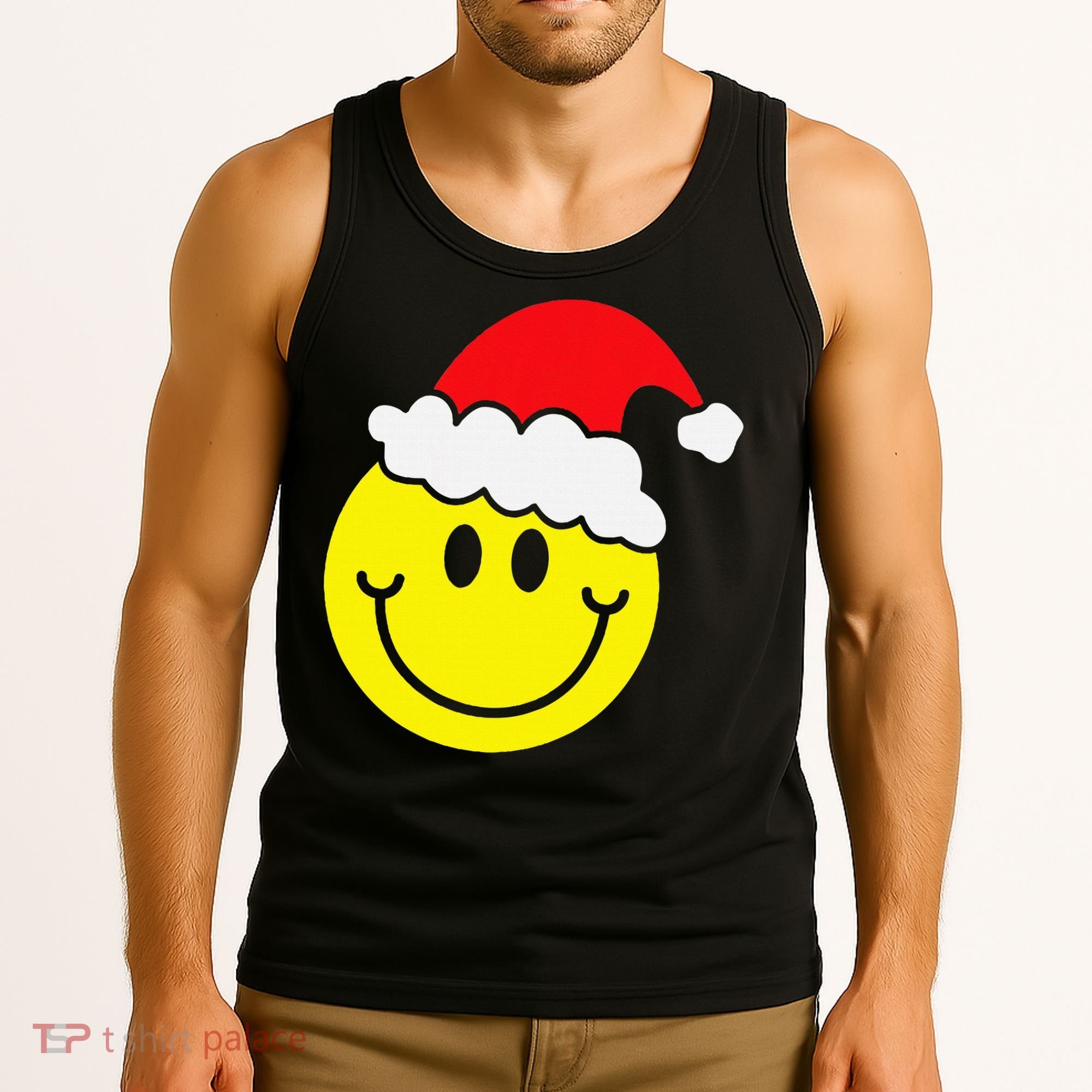 Yellow Smile Face Christmas Santa Hat Smiling Face Tank Top