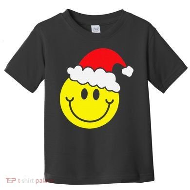 Yellow Smile Face Christmas Santa Hat Smiling Face Toddler T-Shirt