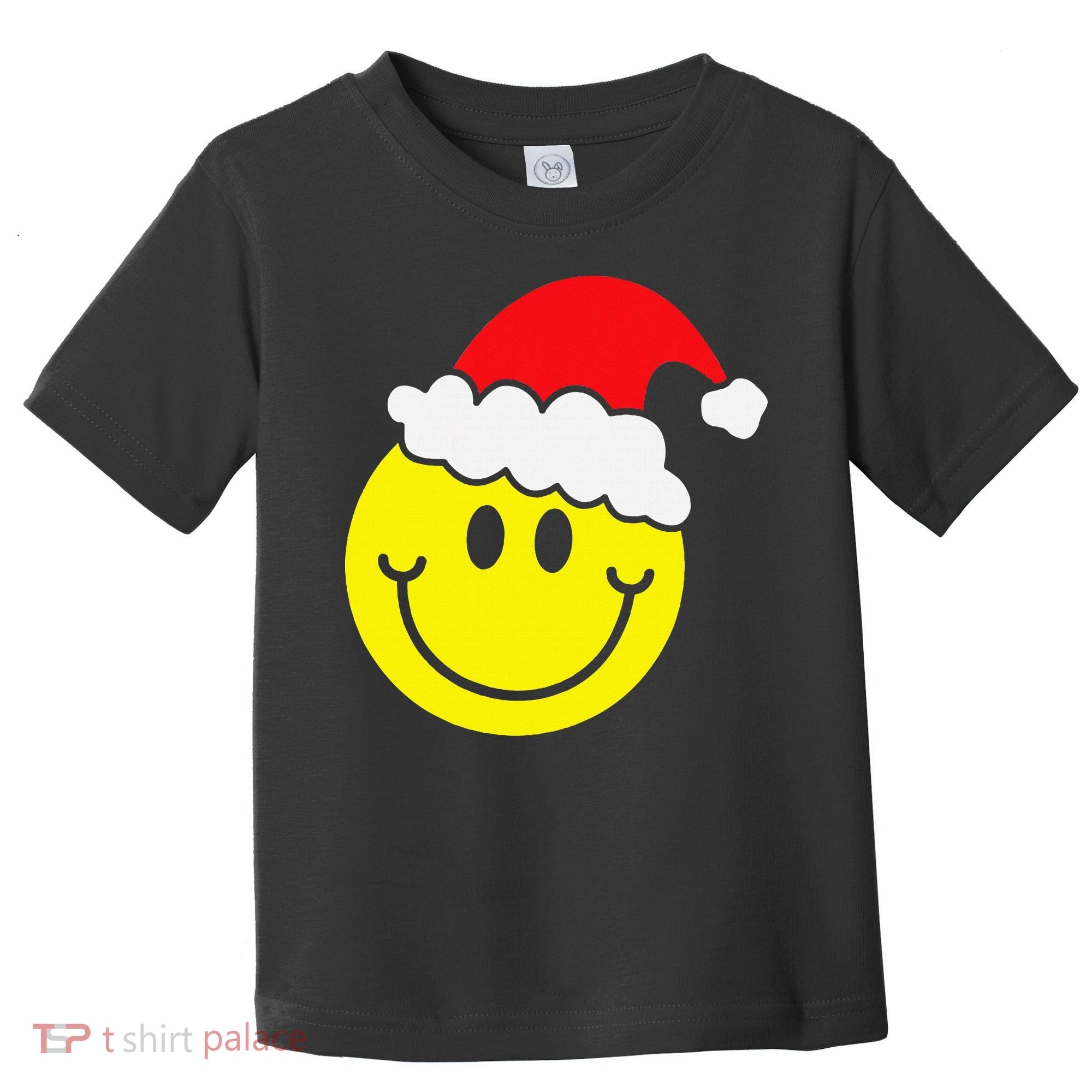 Yellow Smile Face Christmas Santa Hat Smiling Face Toddler T-Shirt