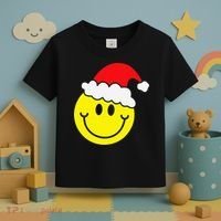 Yellow Smile Face Christmas Santa Hat Smiling Face Toddler T-Shirt thumb 3