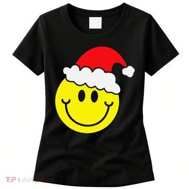 Yellow Smile Face Christmas Santa Hat Smiling Face Women's T-Shirt