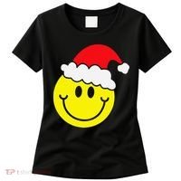 Yellow Smile Face Christmas Santa Hat Smiling Face Women's T-Shirt thumb 0