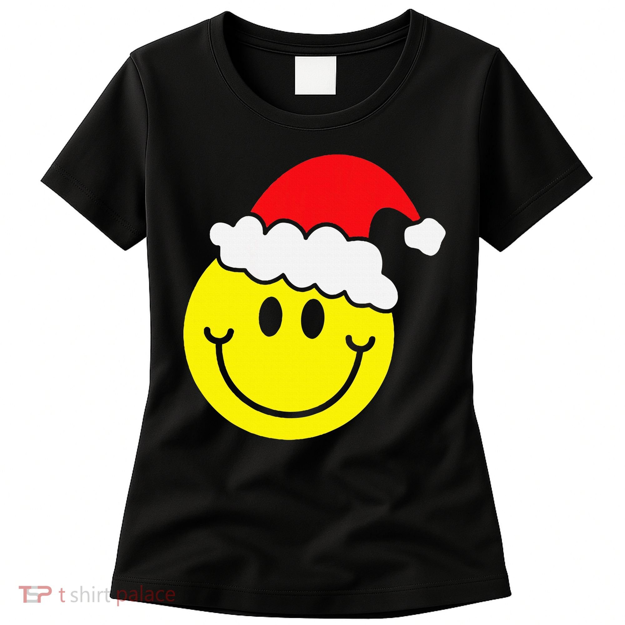 Yellow Smile Face Christmas Santa Hat Smiling Face Women's T-Shirt