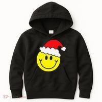 Yellow Smile Face Christmas Santa Hat Smiling Face Kids Hoodie thumb 0