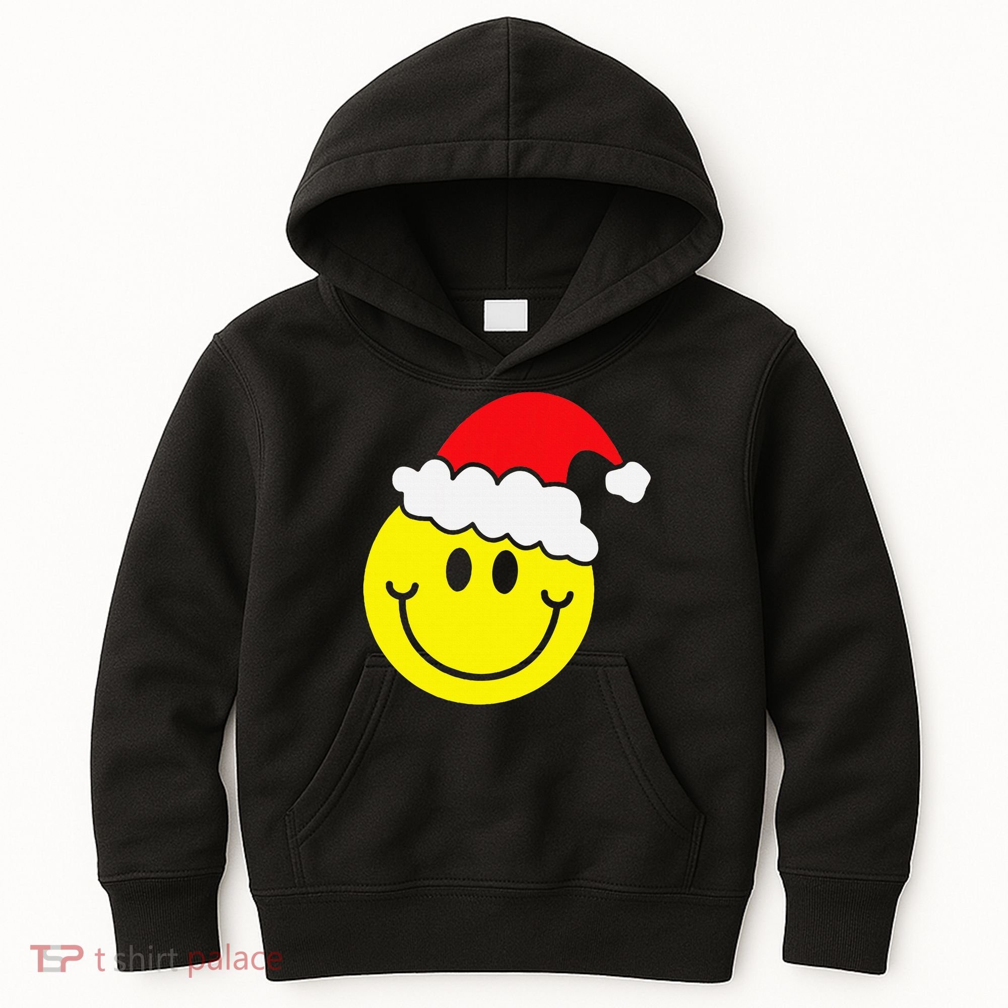 Yellow Smile Face Christmas Santa Hat Smiling Face Kids Hoodie