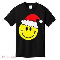 Yellow Smile Face Christmas Santa Hat Smiling Face Kids T-Shirt thumb 0