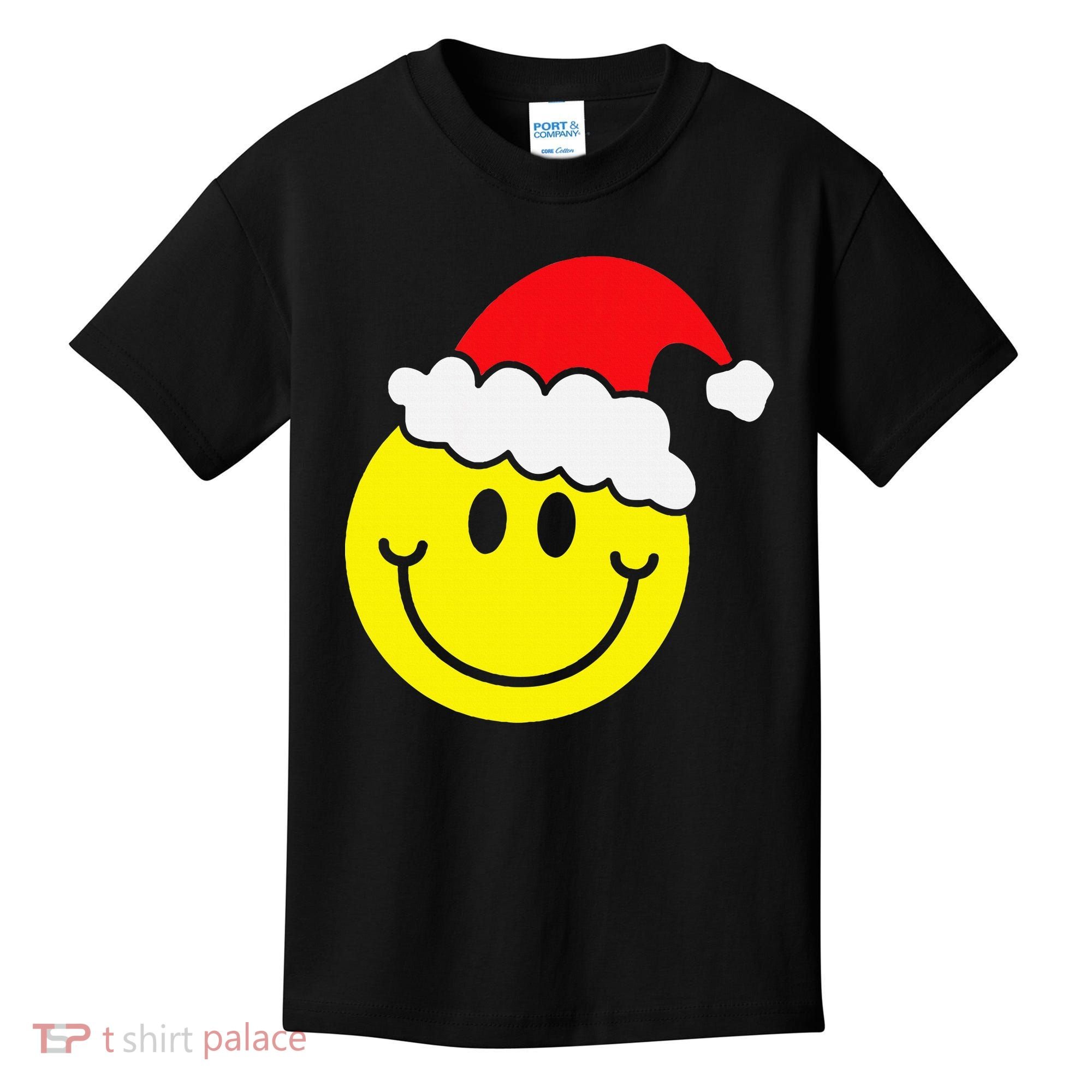 Yellow Smile Face Christmas Santa Hat Smiling Face Kids T-Shirt