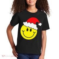 Yellow Smile Face Christmas Santa Hat Smiling Face Kids T-Shirt thumb 2