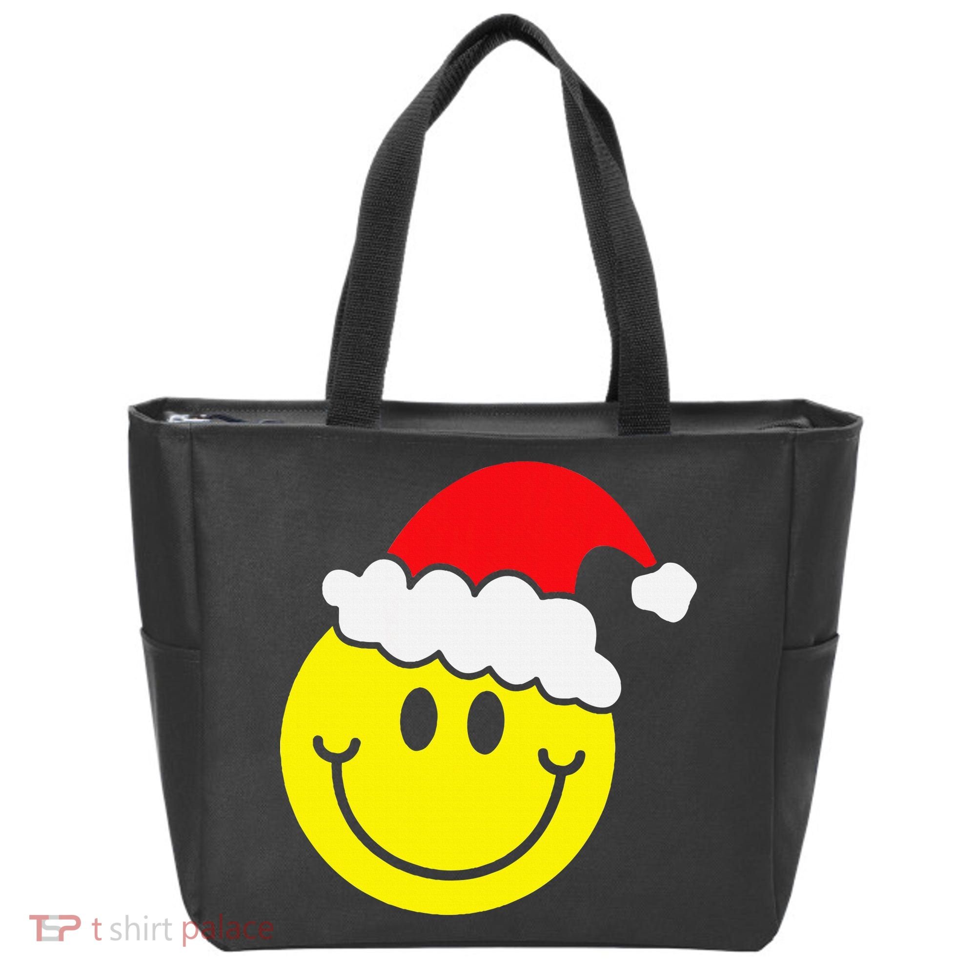 Yellow Smile Face Christmas Santa Hat Smiling Face Tote Bag
