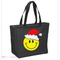 Yellow Smile Face Christmas Santa Hat Smiling Face Tote Bag thumb 2