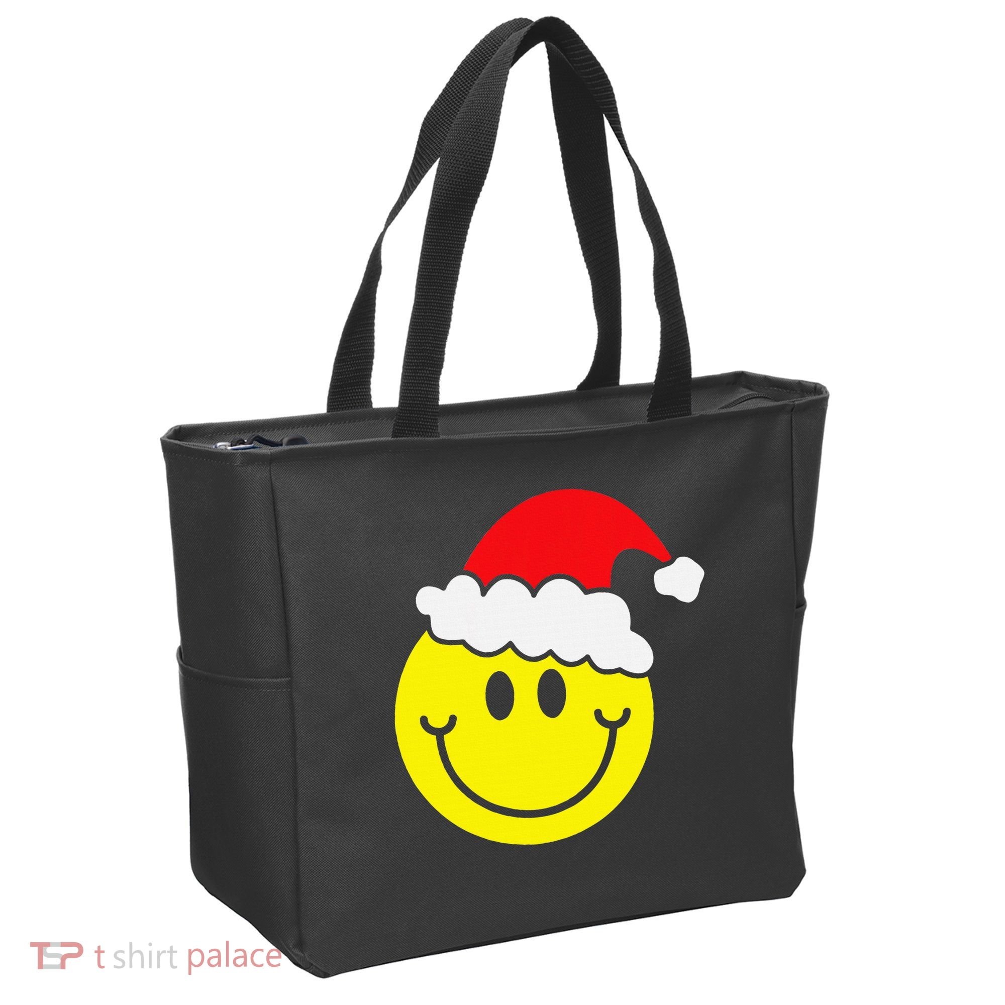 Yellow Smile Face Christmas Santa Hat Smiling Face Tote Bag