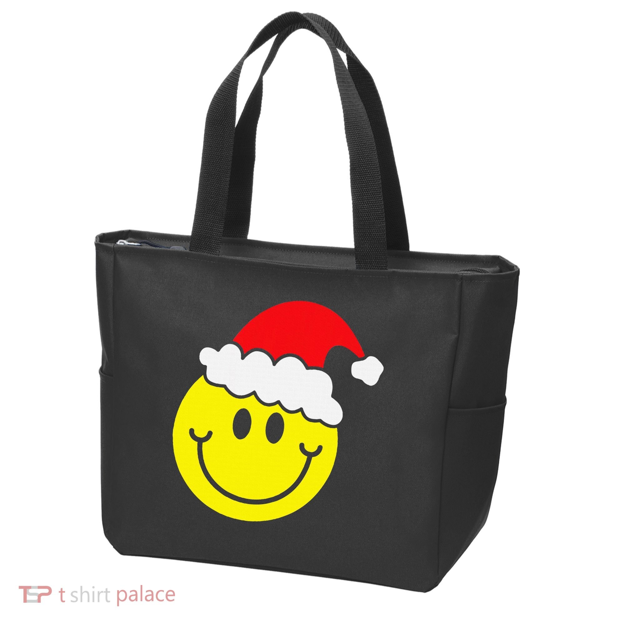 Yellow Smile Face Christmas Santa Hat Smiling Face Tote Bag