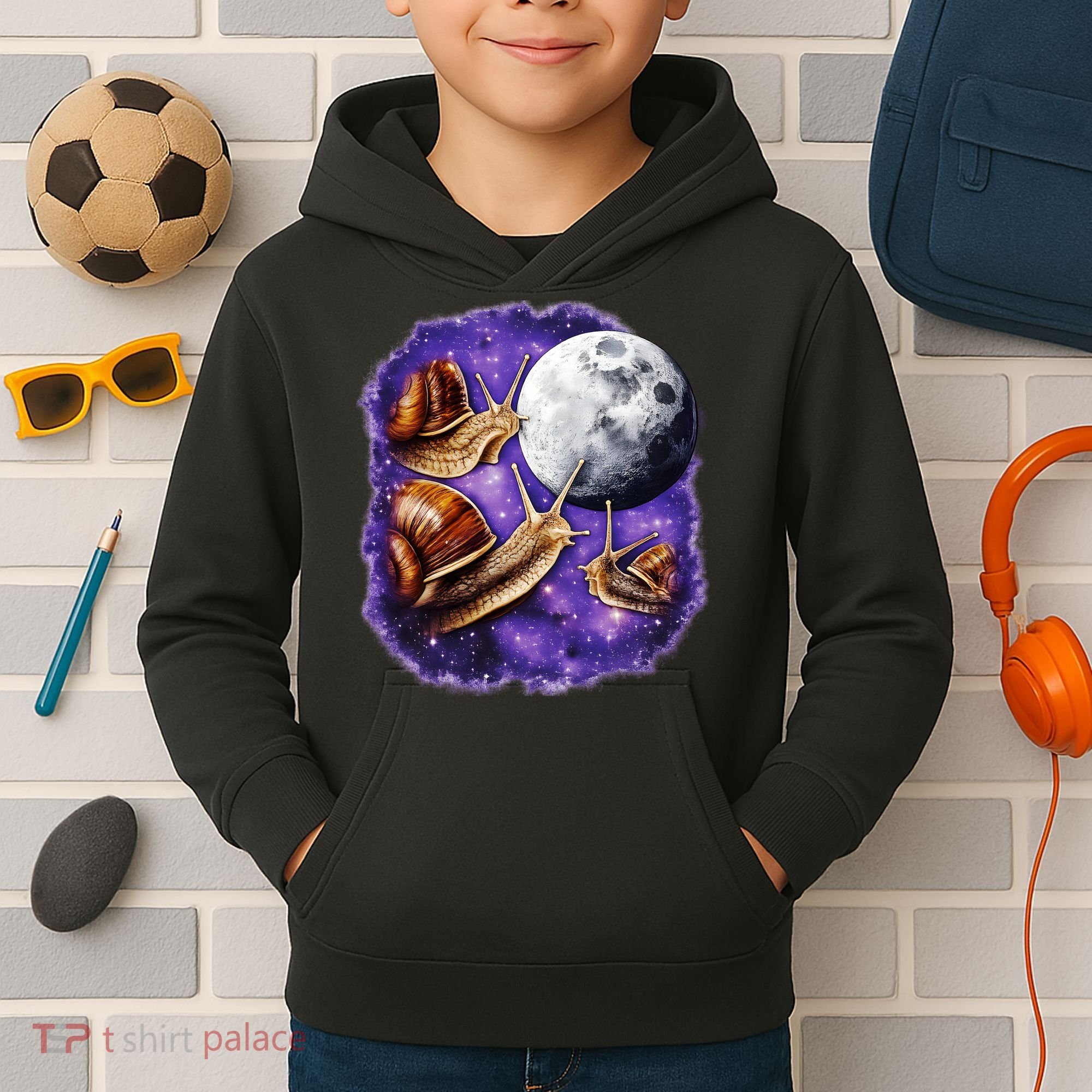 Yearning Snails In Space Moon Kids Hoodie