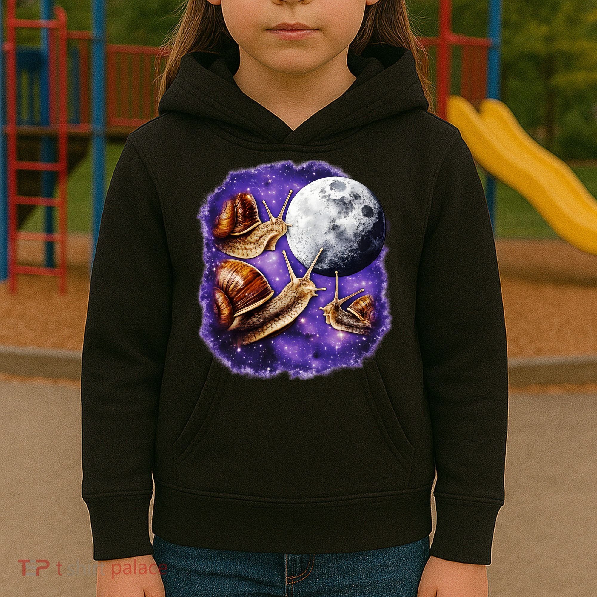 Yearning Snails In Space Moon Kids Hoodie