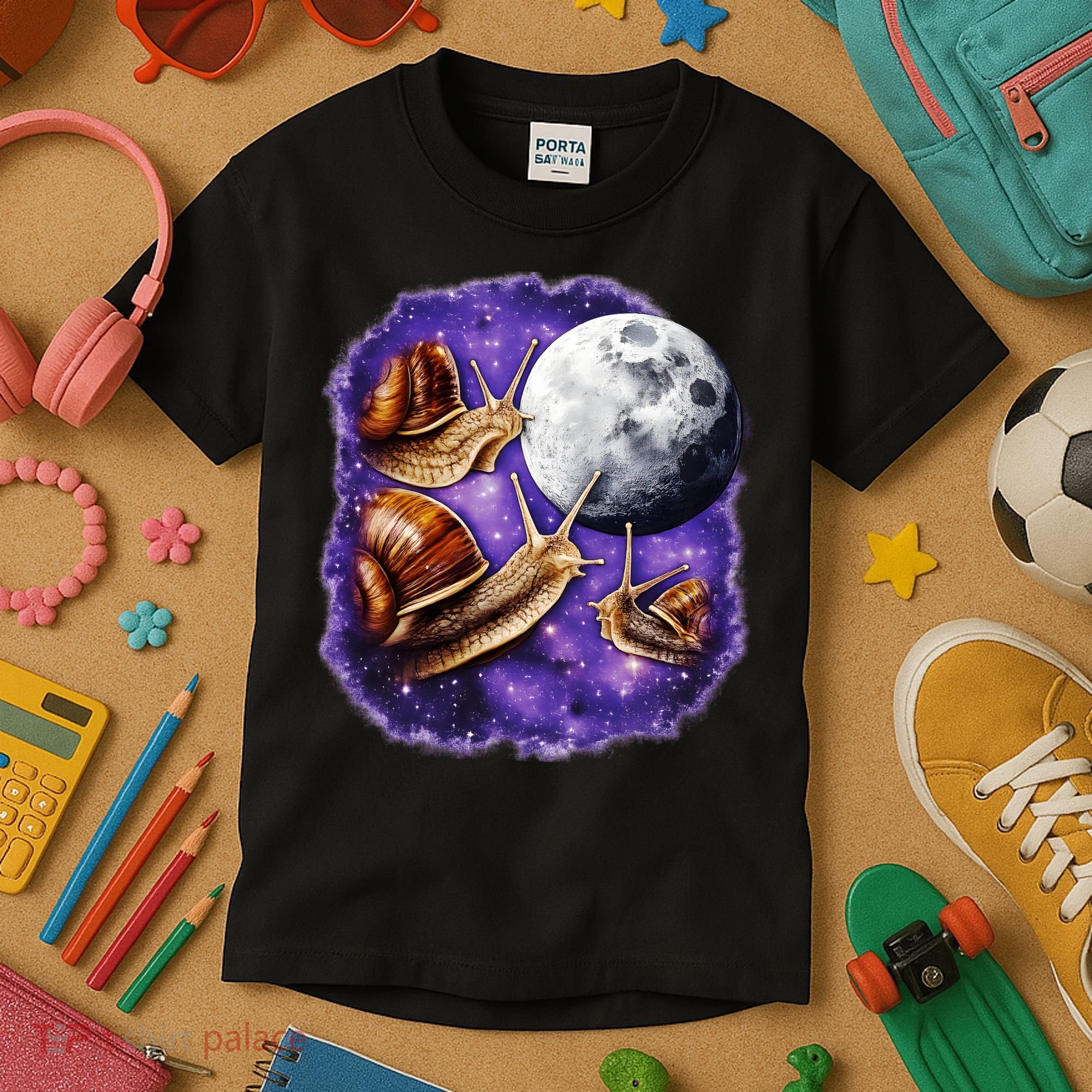 Yearning Snails In Space Moon Kids T-Shirt
