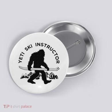 Yeti Ski Instructor Mountain Ape Snowman Skiin Button