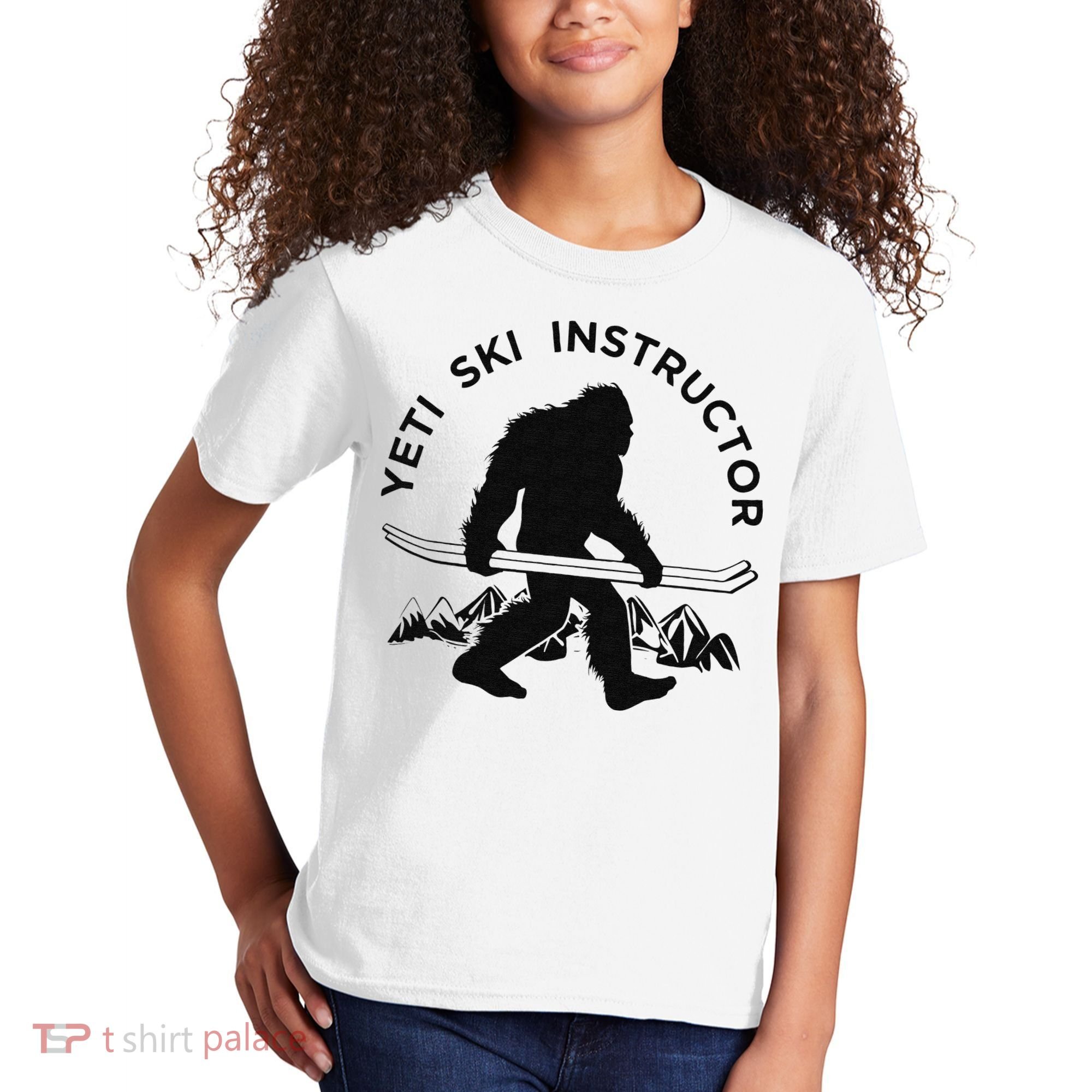 Yeti Ski Instructor Mountain Ape Snowman Skiin Kids T-Shirt