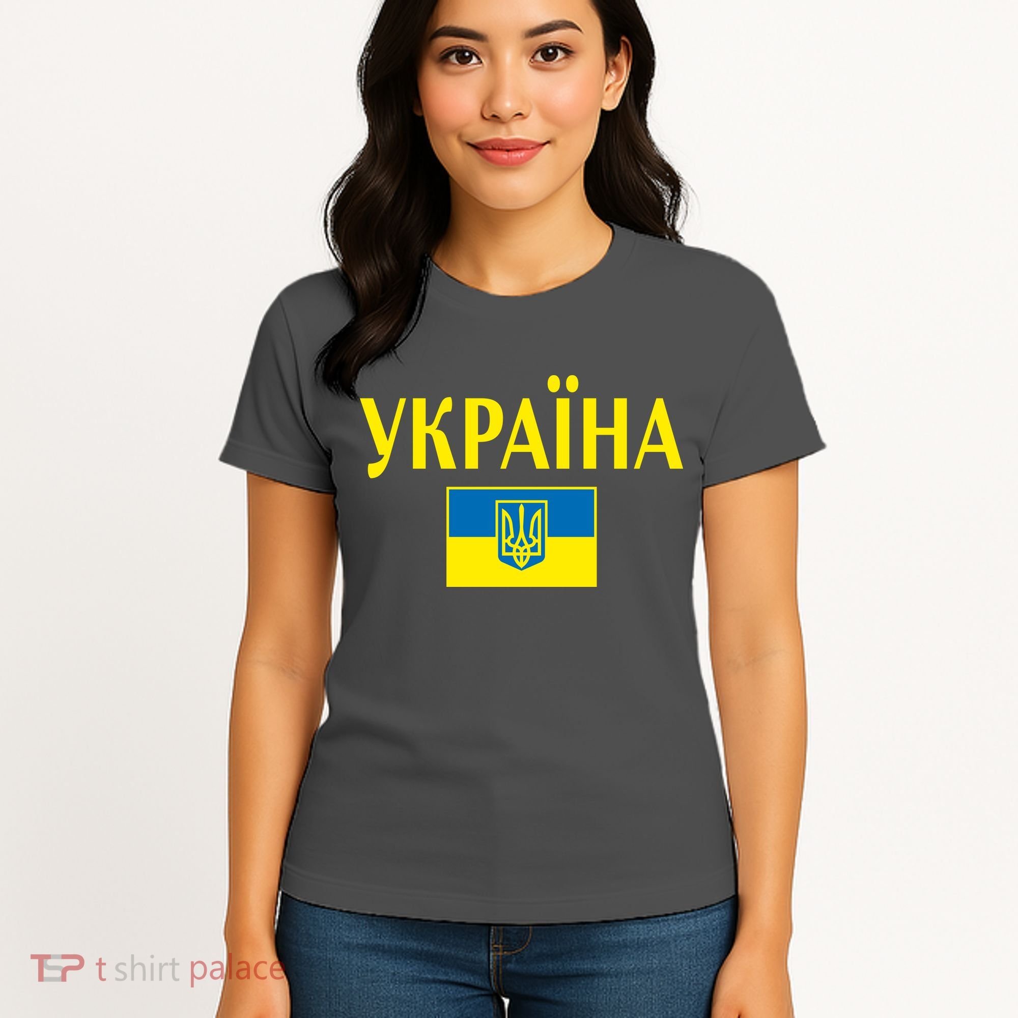 YKPAIHA Stand With Ukraine Ukrainian Flag Women's T-Shirt