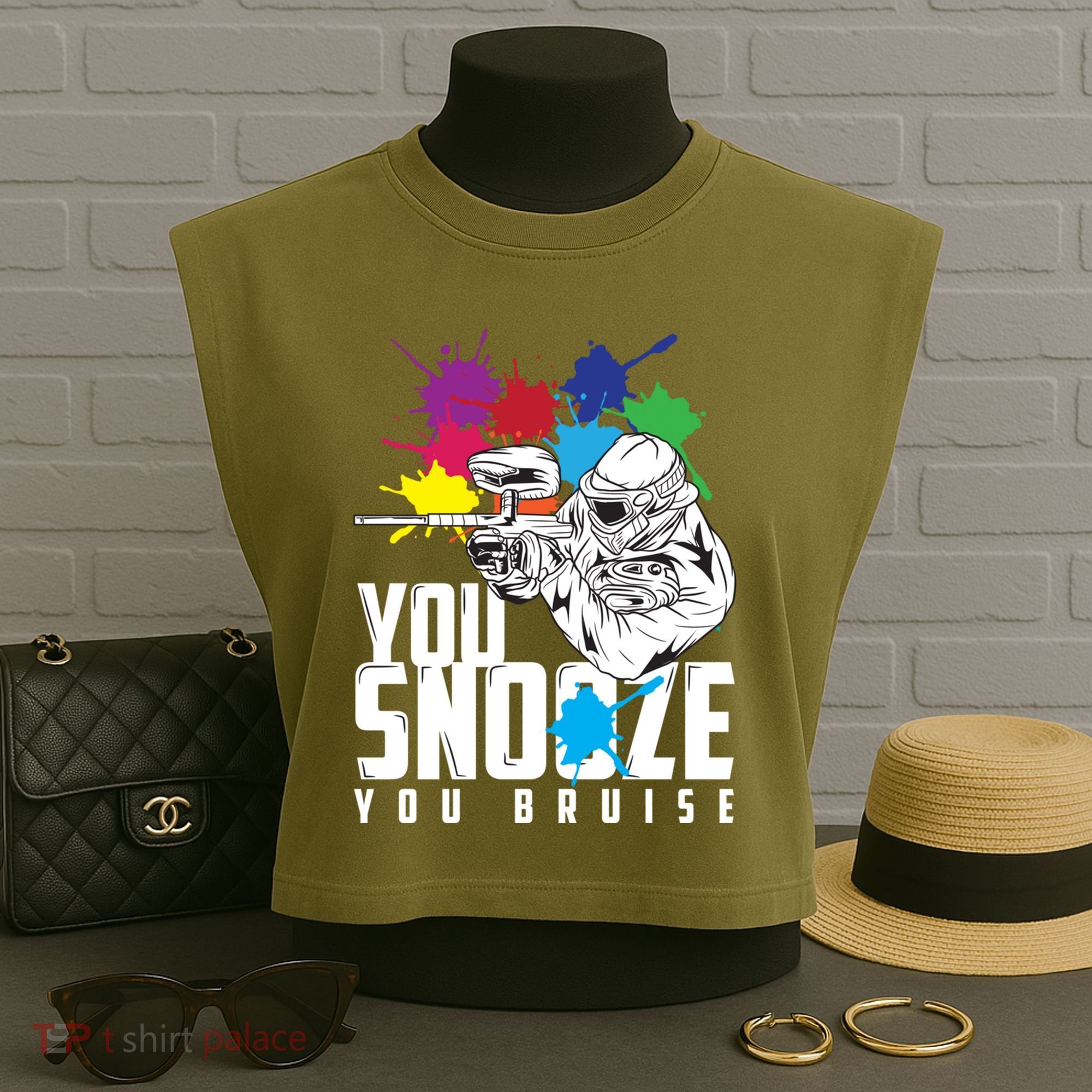 You Snooze You Bruise Funny Paintball Gift Garment-Dyed Women's Muscle Tee