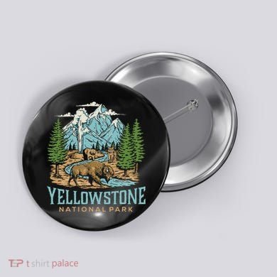 Yellowstone Us National Park Wolf Bison Bear Button