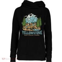 Yellowstone Us National Park Wolf Bison Bear Womens Funnel Neck Pullover Hood thumb 0