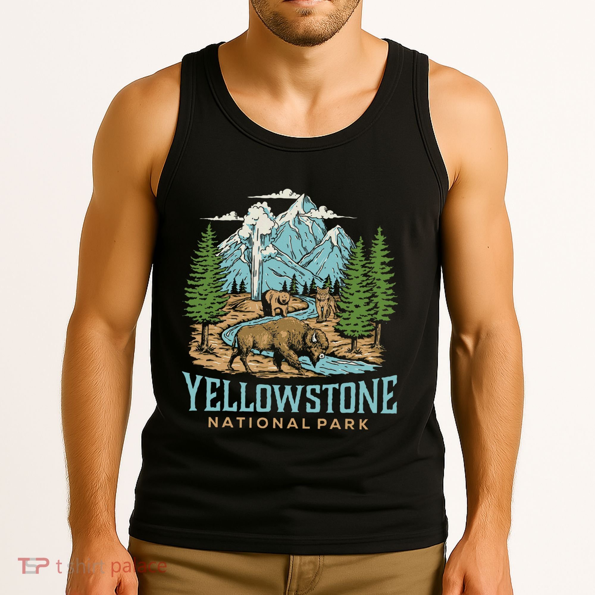 Yellowstone Us National Park Wolf Bison Bear Tank Top