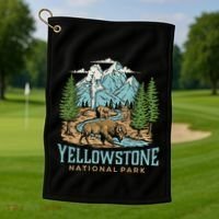 Yellowstone Us National Park Wolf Bison Bear Golf Towel thumb 1