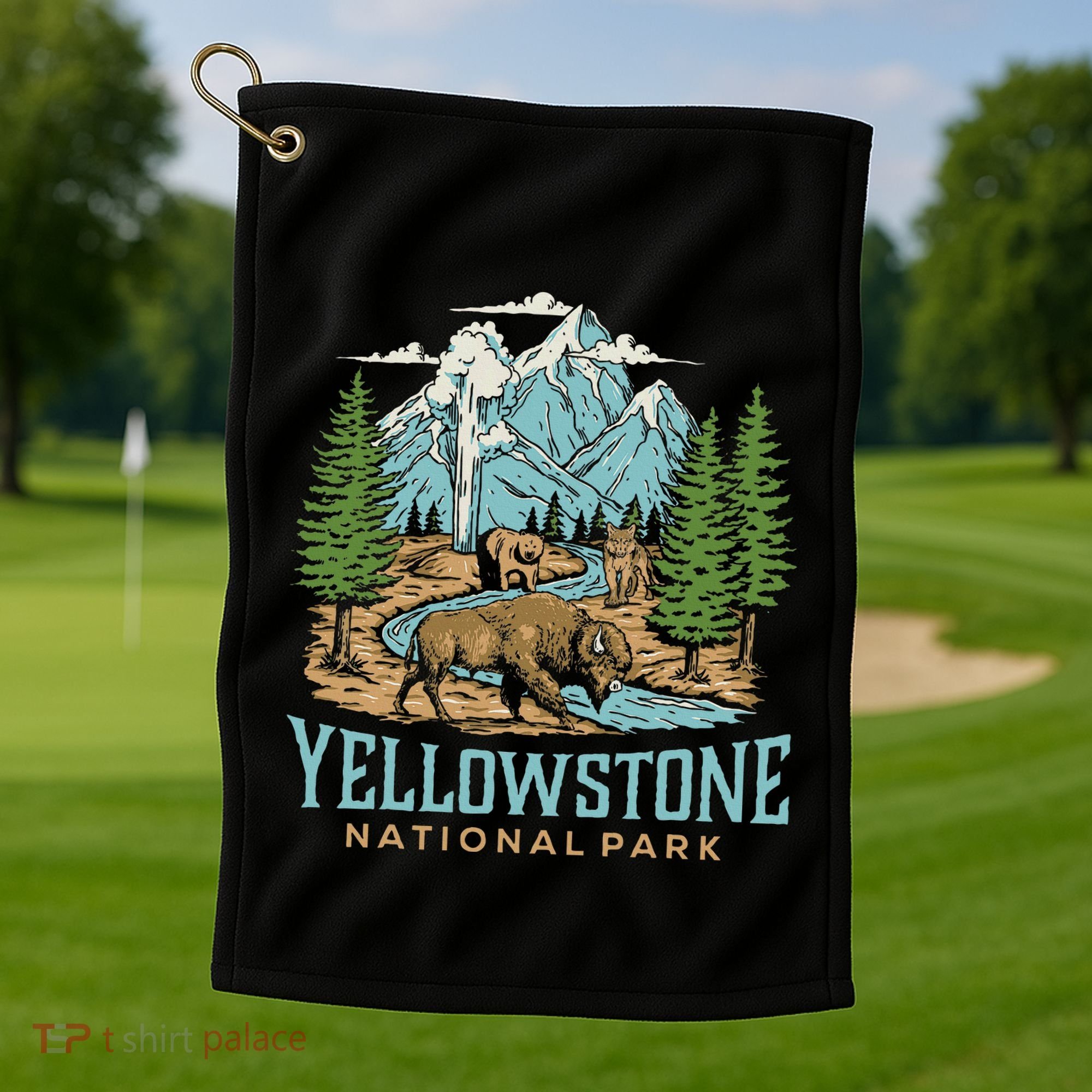 Yellowstone Us National Park Wolf Bison Bear Golf Towel