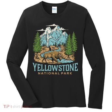 Yellowstone Us National Park Wolf Bison Bear Women's Long Sleeve Shirt