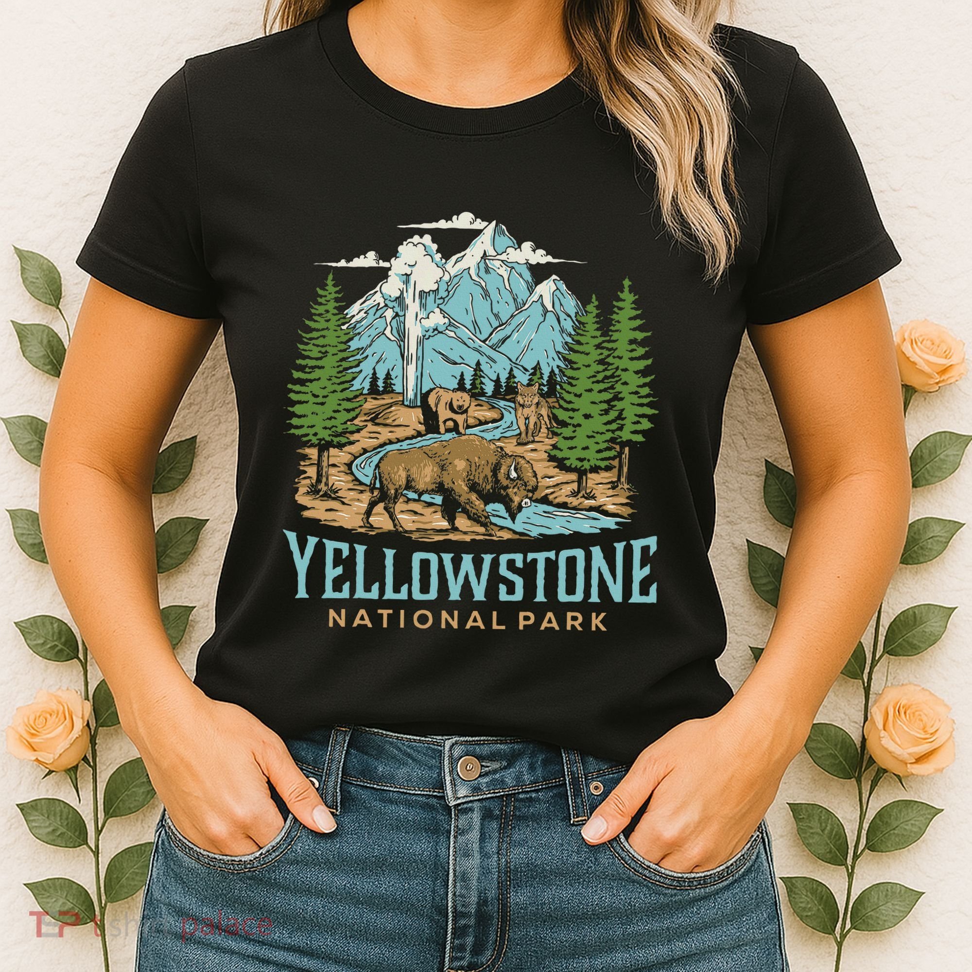 Yellowstone Us National Park Wolf Bison Bear Women's T-Shirt