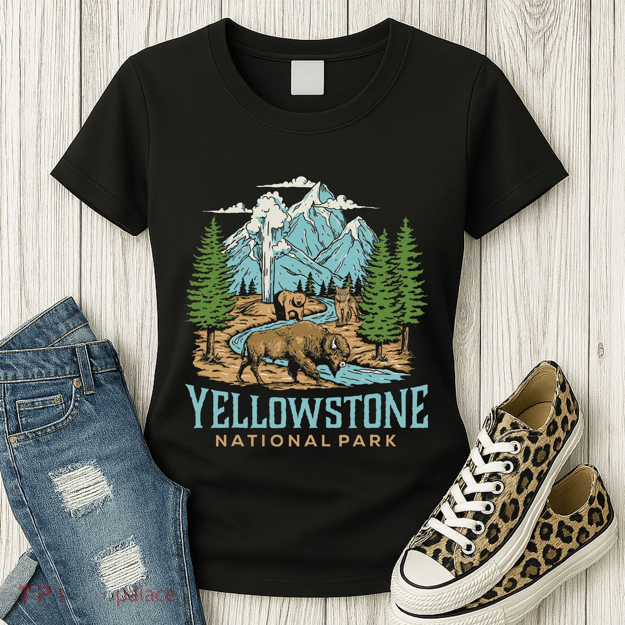 Yellowstone Us National Park Wolf Bison Bear Women's T-Shirt